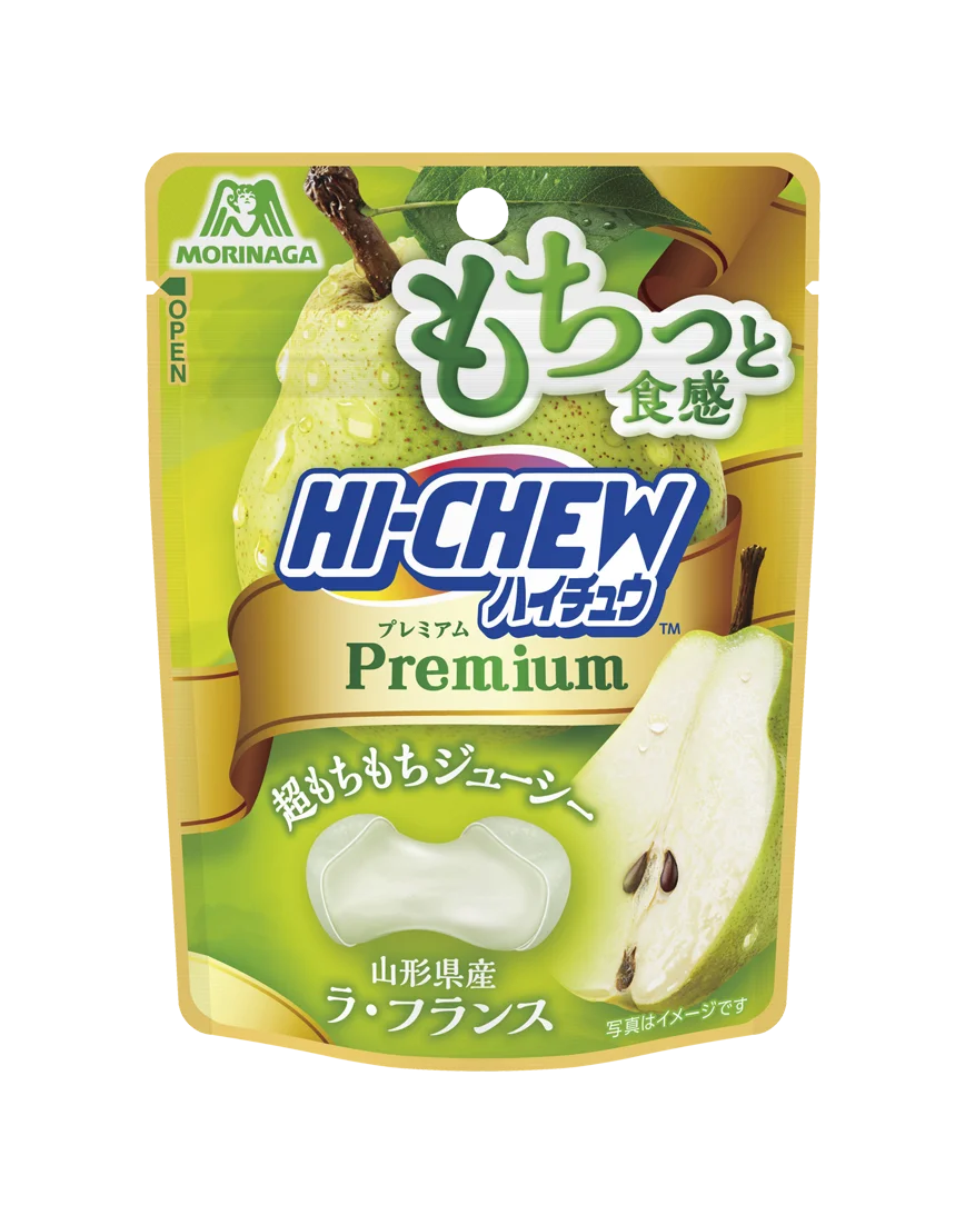 ハイチュウプレミアム＜ラ・フランス＞のパッケージと梨のイラスト