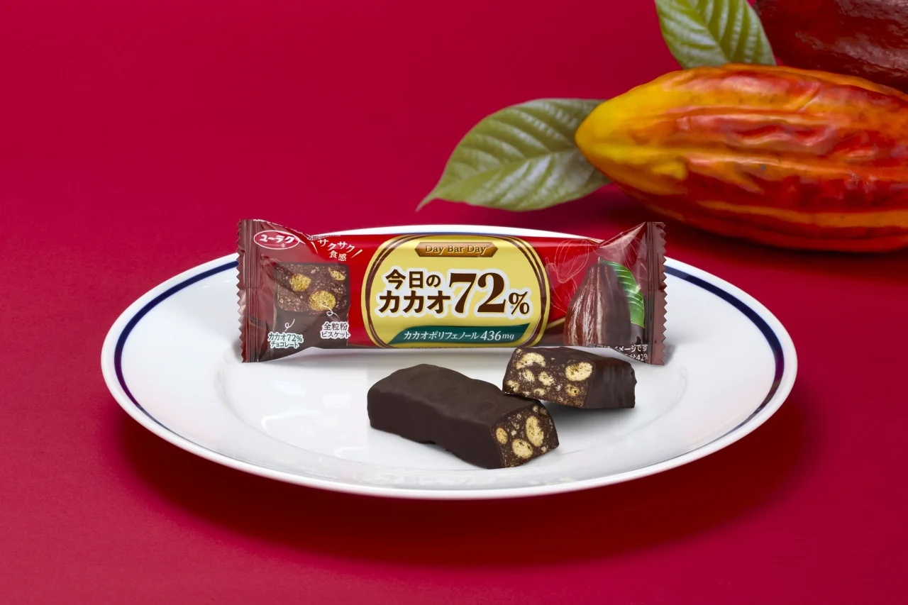 今日のカカオ72%のロングバー型チョコ菓子とカカオ豆