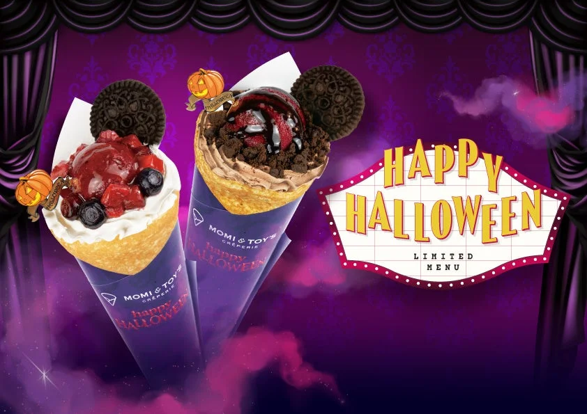MOMI&TOY'Sのハロウィン限定クレープ2種とHAPPY HALLOWEENの看板