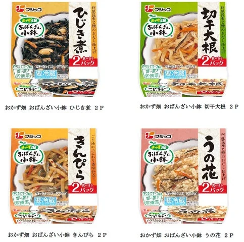 リニューアルされた「おかず畑 おばんざい小鉢」シリーズ4品（ひじき煮、切干大根、きんぴら、うの花）の