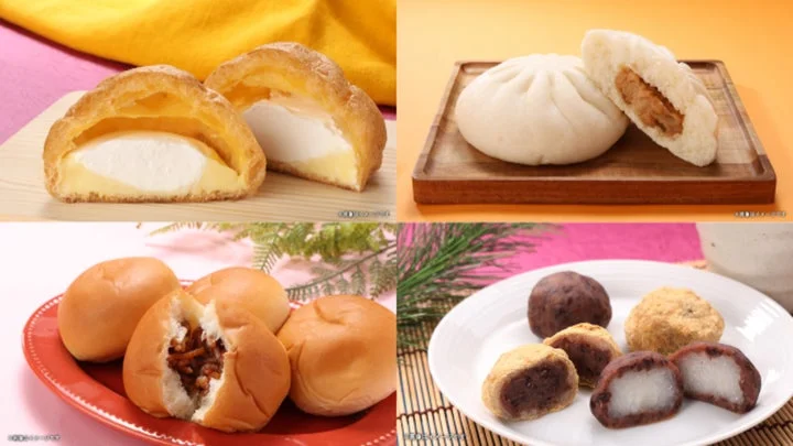 ローソンストア100の新商品（ツインシュー、おはぎ、中華まん）の集合写真