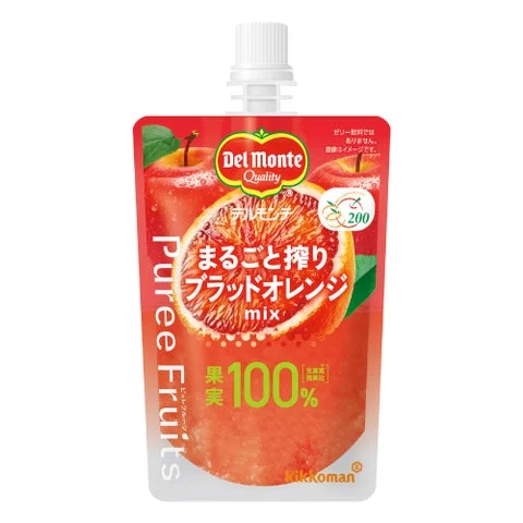 デルモンテ ピュレフルーツ まるごと搾りブラッドオレンジミックスのパウチ容器