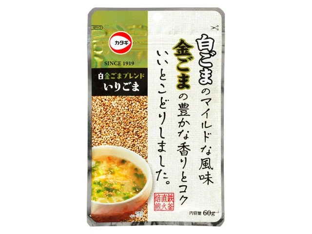 白金ブレンドいりごま60gのパッケージ表面