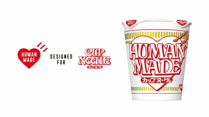 HUMAN MADEとカップヌードルのロゴが並ぶコラボ告知ビジュアル