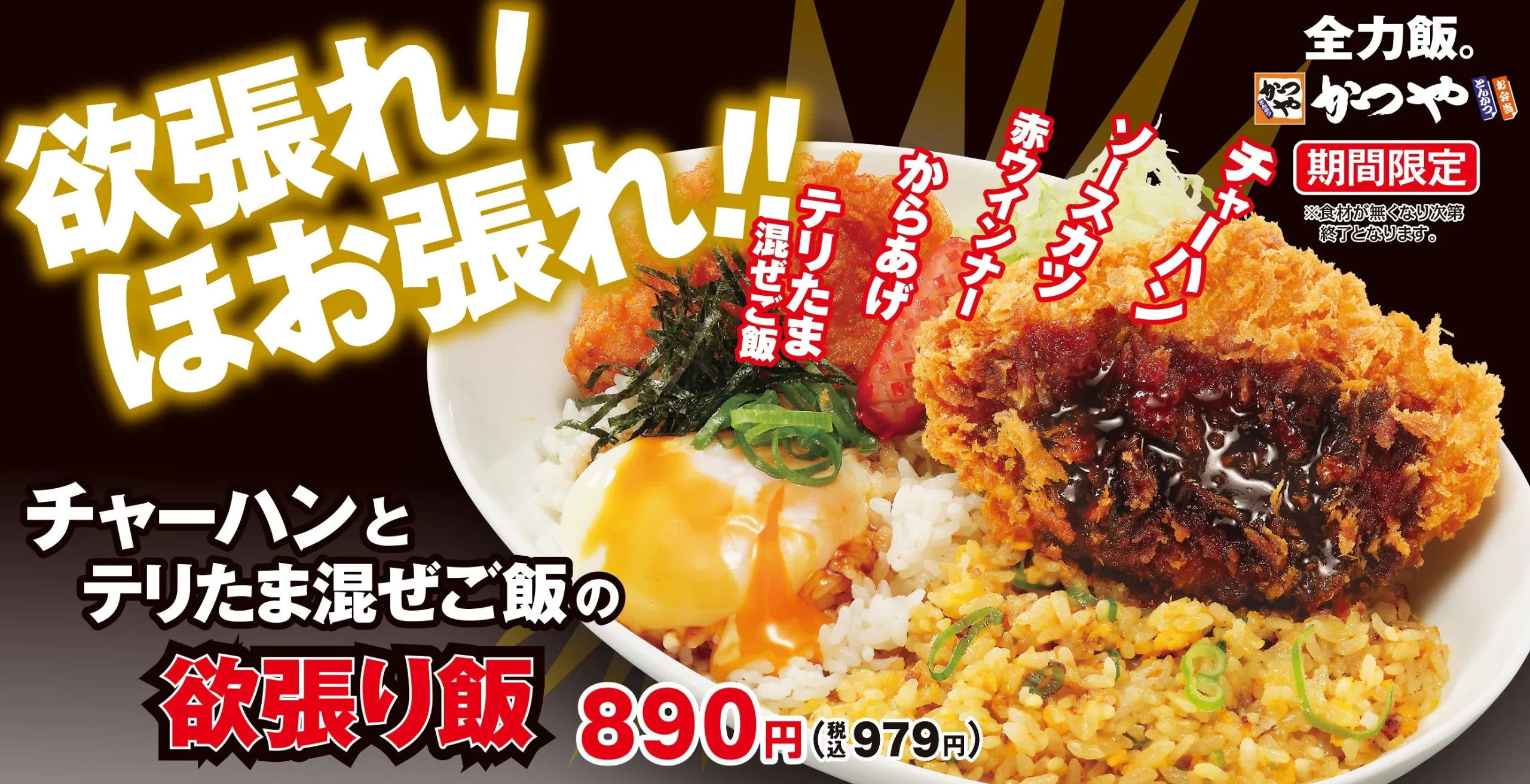 チャーハンとテリたま混ぜご飯の欲張り飯の告知ビジュアル