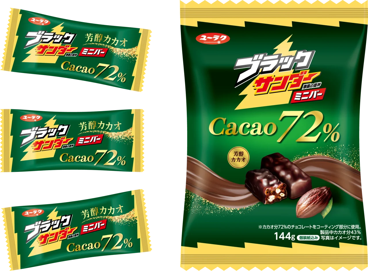 ブラックサンダーミニバーCacao72％の個包装とファミリーパック