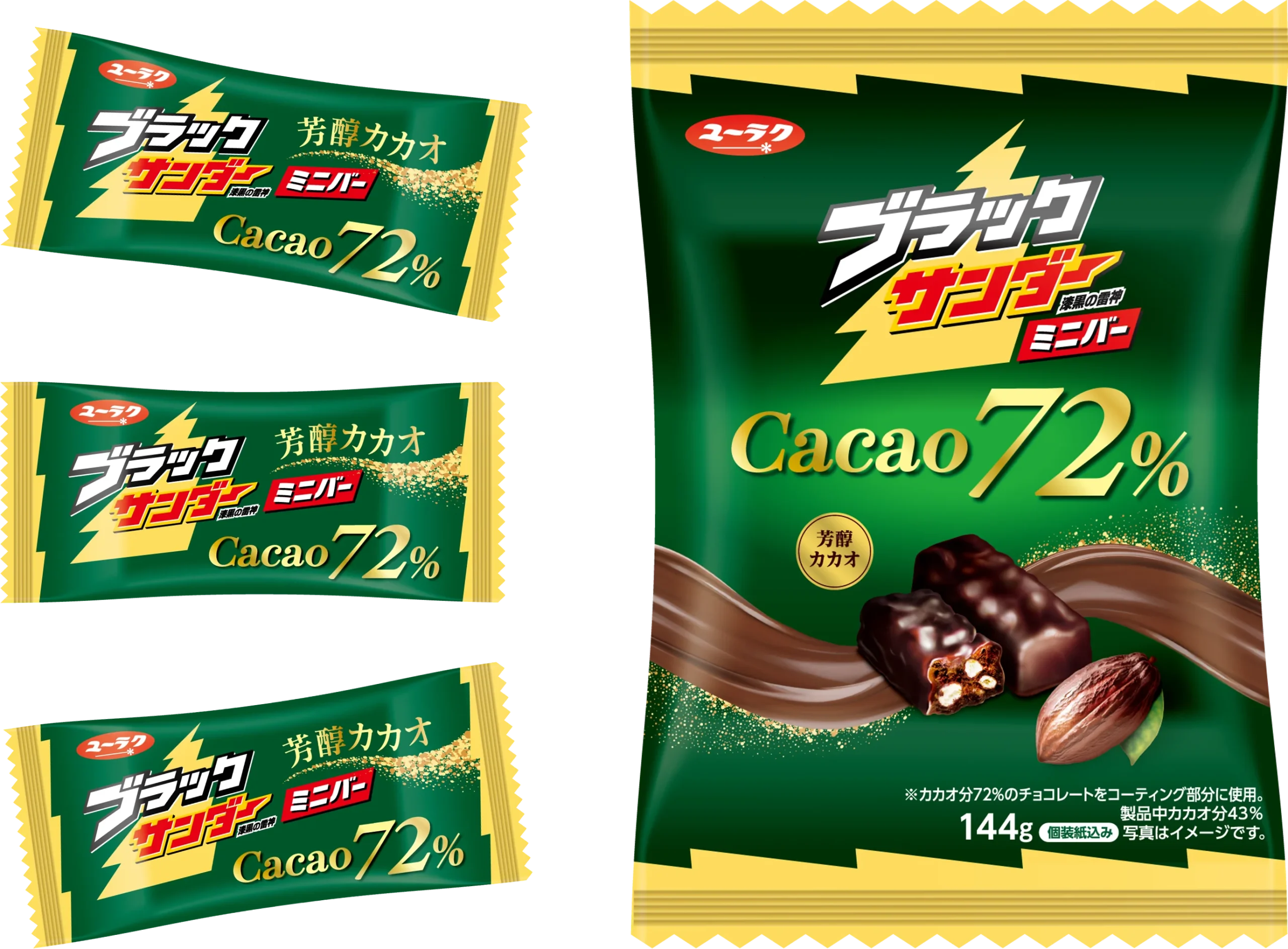 ブラックサンダーミニバーCacao72％の個包装とファミリーパック