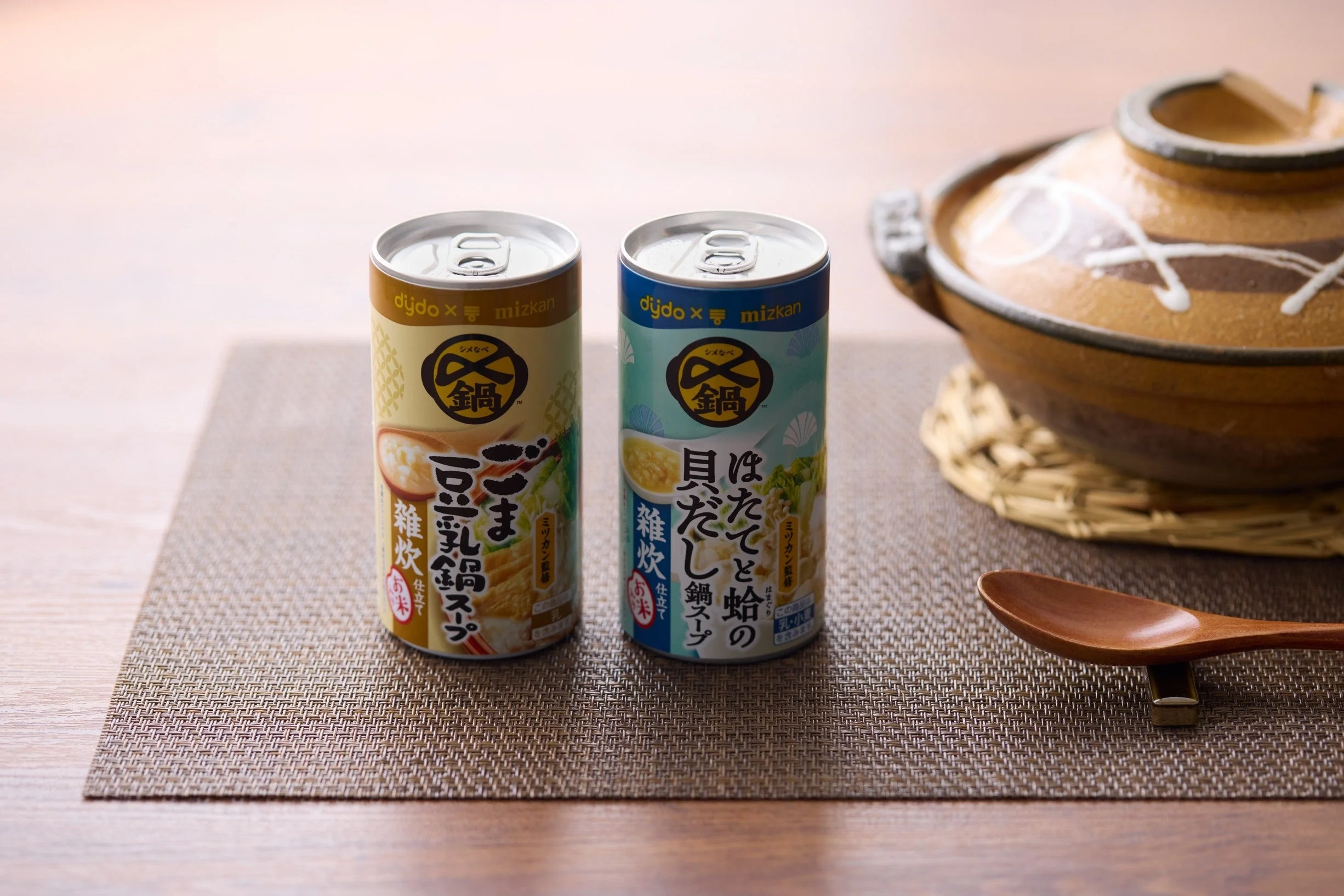 ダイドー×ミツカン 〆鍋 ごま豆乳鍋スープ 雑炊仕立てとほたてと蛤の貝だし鍋スープ 雑炊仕立ての缶