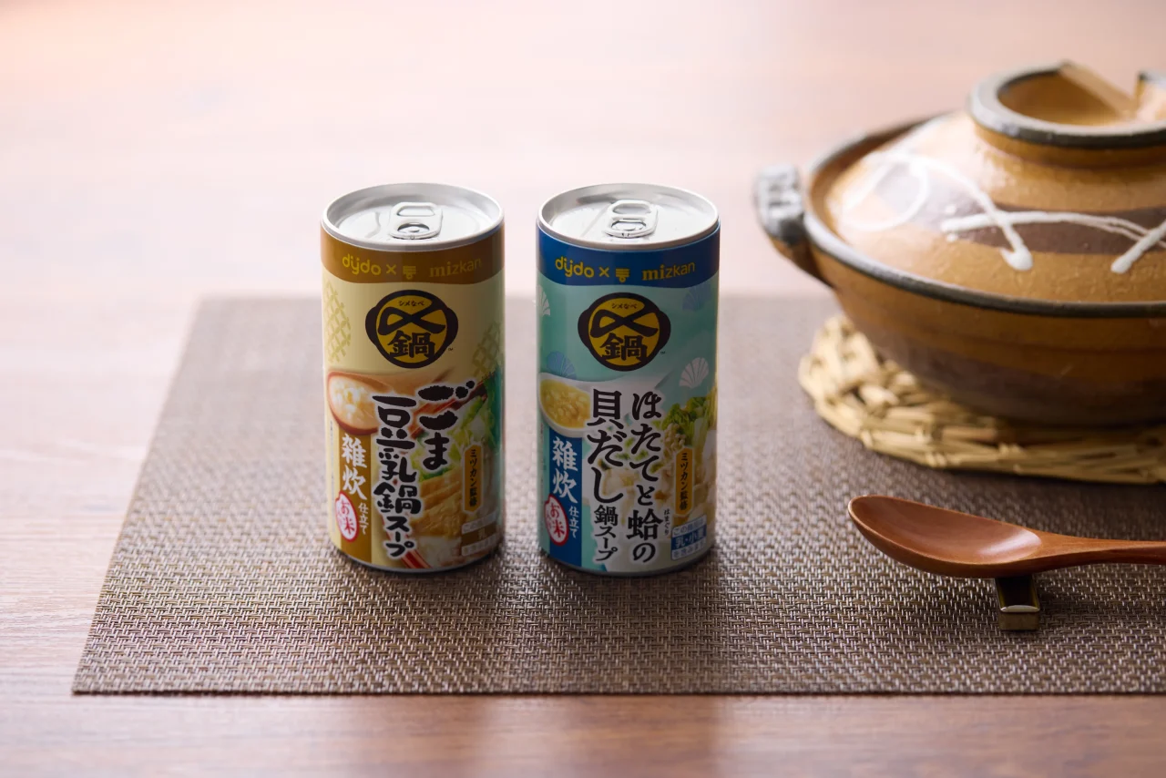 ダイドー×ミツカン 〆鍋 ごま豆乳鍋スープ 雑炊仕立てとほたてと蛤の貝だし鍋スープ 雑炊仕立ての缶2本