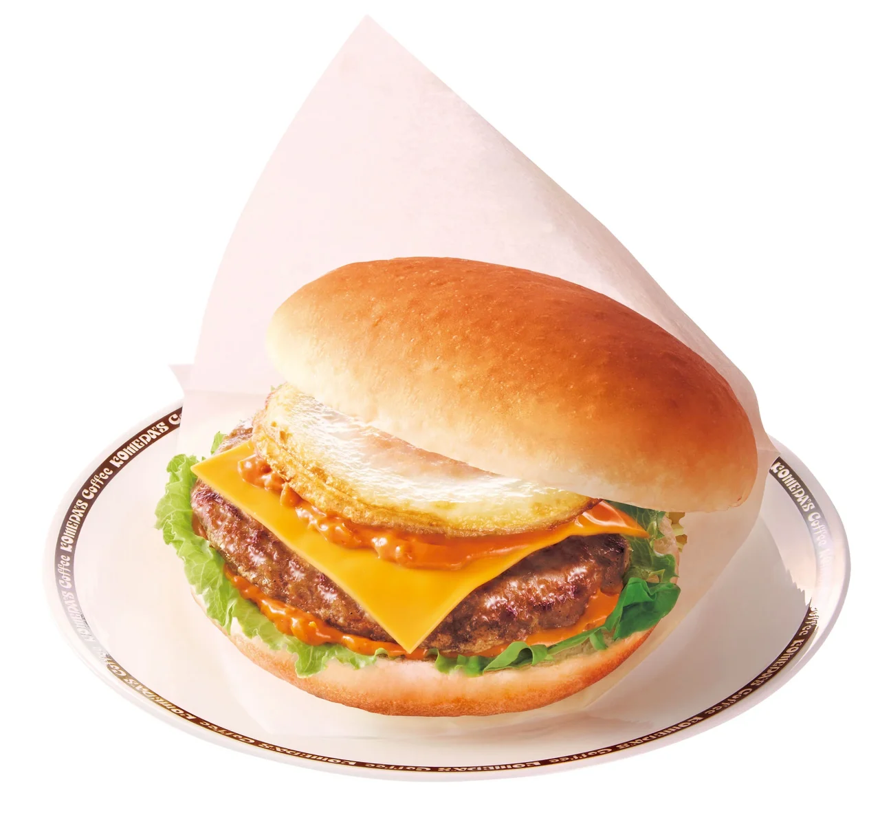 チーズとエッグオムレツを挟んだお月見フルムーンバーガー
