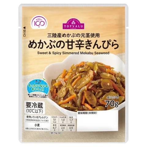 「トップバリュ めかぶの甘辛きんぴら」のパッケージ