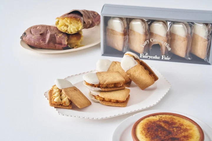 安納芋のペーストを使用した生バタークリームの断面とサンドの様子