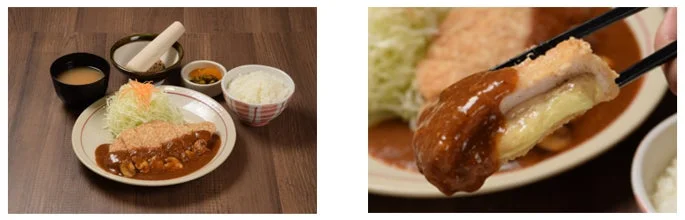 デミグラスソースがかかったハムチー包みかつの定食セット