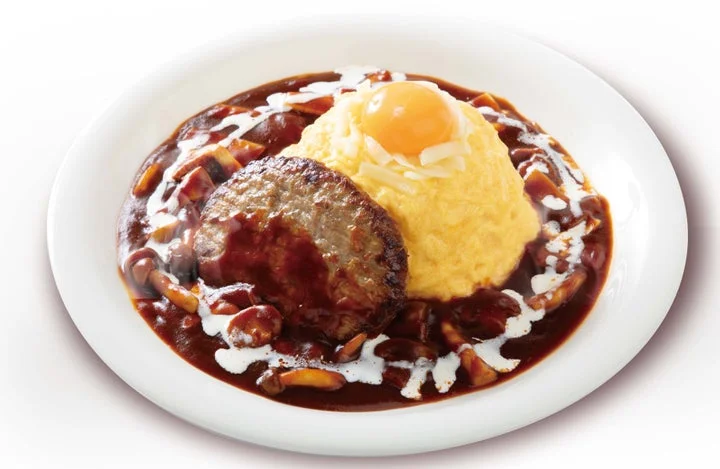 月見きのこデミハンバーグオムライス