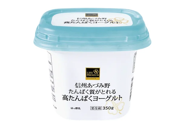 ライフプレミアム 信州あづみ野 高たんぱくヨーグルトの容器
