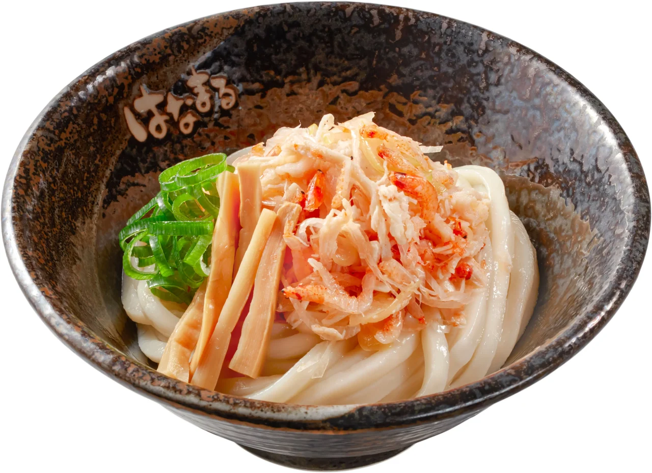 濃厚海老つけ汁うどんのうどんと海老トッピング
