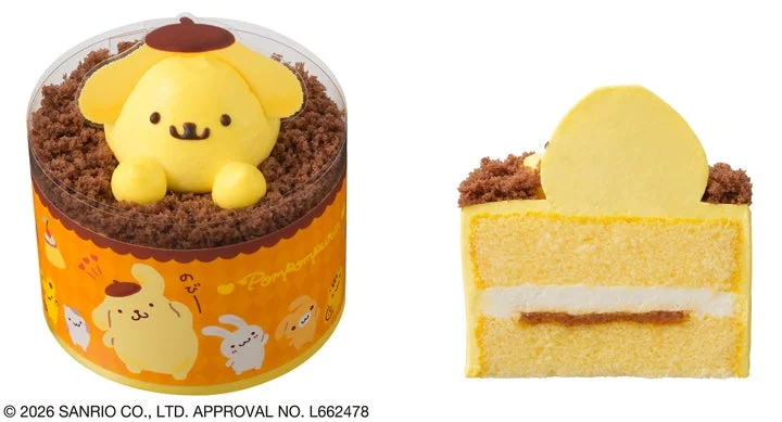 ポムポムプリンのプリン風ケーキの全体像と断面図