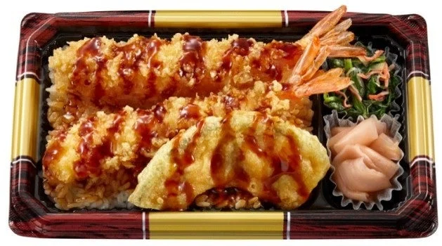 秋の大海老天重のお弁当容器の中身
