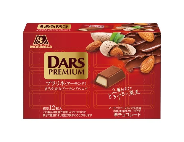 「ダースプレミアム＜プラリネ＜アーモンド＞＞」のパッケージと、断面とアーモンドのイメージ画像