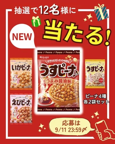 抽選で12名様にピーナ4種セットが当たるキャンペーン告知ポスター