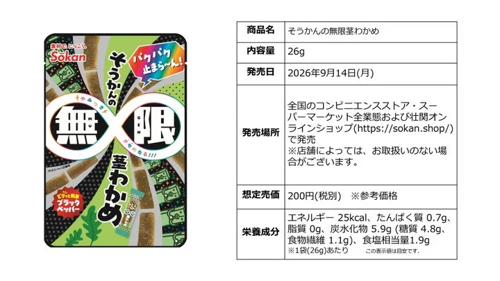 そうかんの無限茎わかめのパッケージと商品仕様表