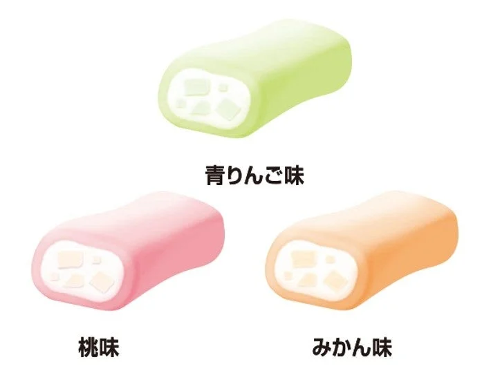 うまイチュウアソートの青りんご味・桃味・みかん味の3粒