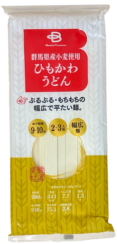 Beisia Premium ひもかわうどんのパッケージ画像