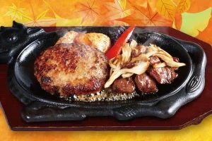 4種の茸のハラミスライスステーキとハンバーグの盛り合わせ