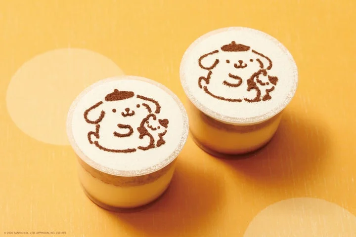 ポムポムプリンとマフィンが描かれたココアパウダーのプリン2個