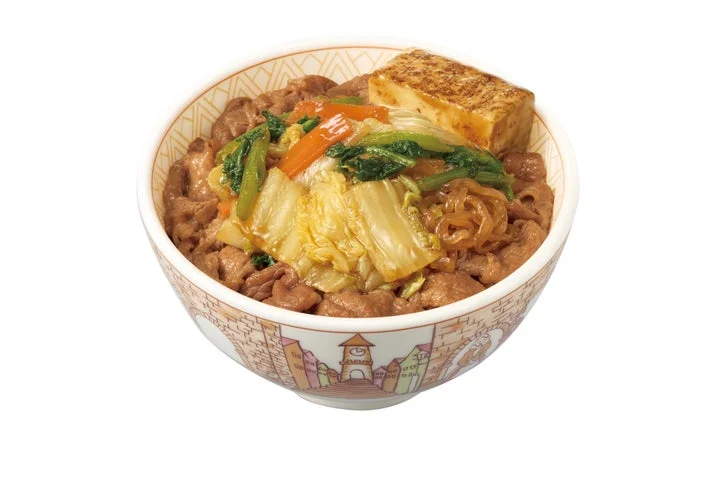 具材が乗ったすきやき牛丼