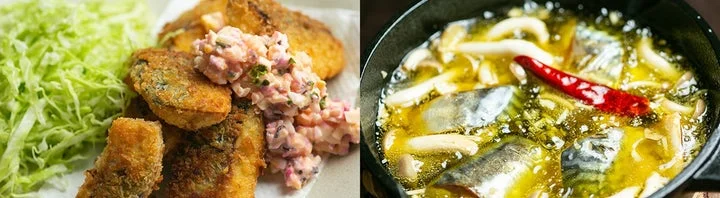 骨取りさばを使用した料理例(フライとアヒージョ)