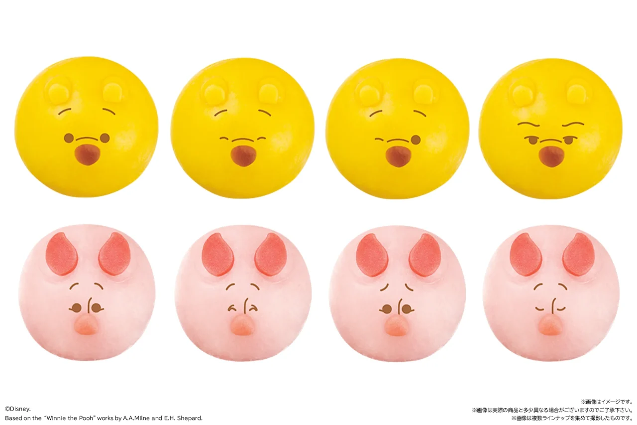 プーさんとピグレットのキャラクター和菓子の異なる表情パターン