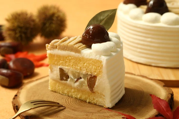 栗と洋梨のショートケーキの断面