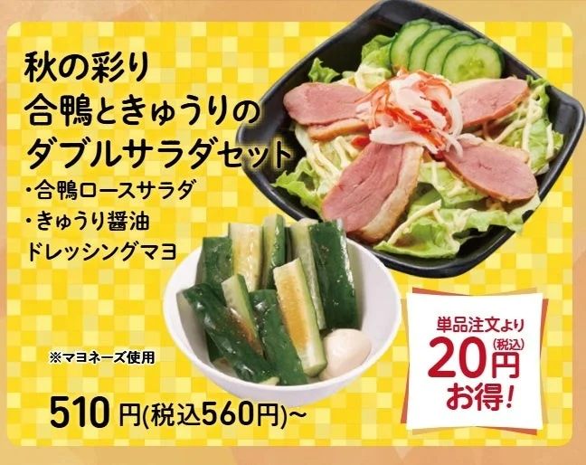 秋の彩り 合鴨ときゅうりのダブルサラダセットの告知画像