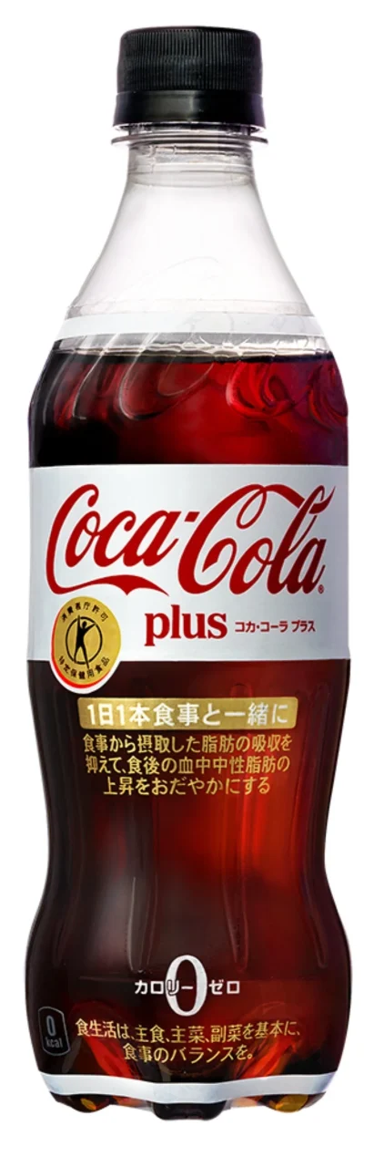 コカ・コーラ プラス 470mlのPETボトル。白地に赤のロゴと機能性表示が確認できる。