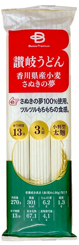 さぬきの夢 讃岐うどんのパッケージと小判型乾麺