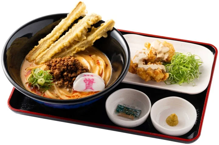 冷やし担々うどんと柚子胡椒鶏天のセット