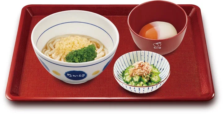 オクラ、温たま、揚げ玉入りうどんのセット