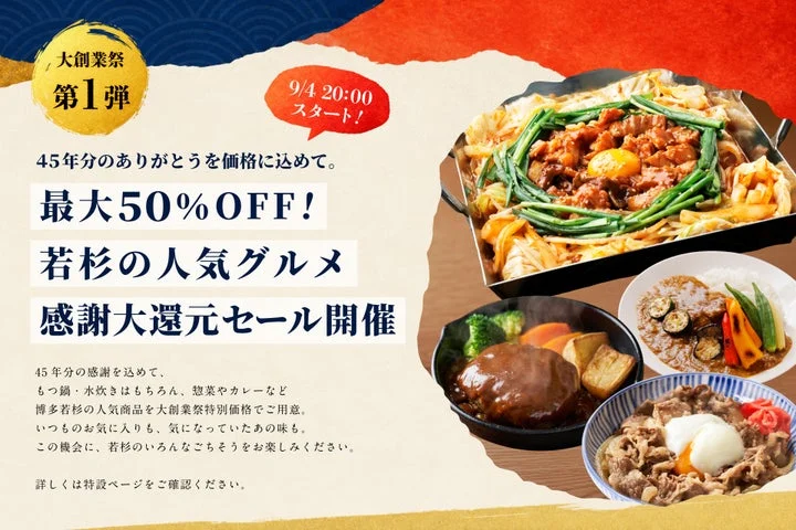 感謝大還元セールで最大50%OFFを告知する画像