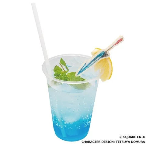 青いソーダに剣のモチーフが刺さったドリンク