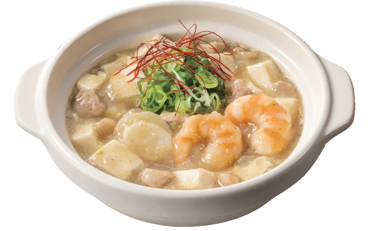 コク旨!白い麻婆豆腐～海老・中華クワイ・山芋入り～の白いスープと具材