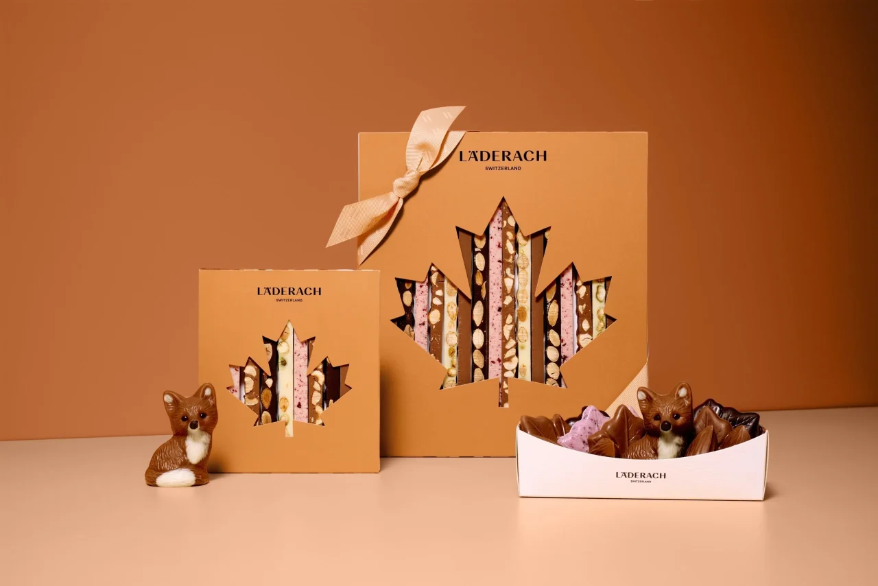 レダラッハのキツネ型チョコレートと秋色パッケージのフレッシュショギー スティック