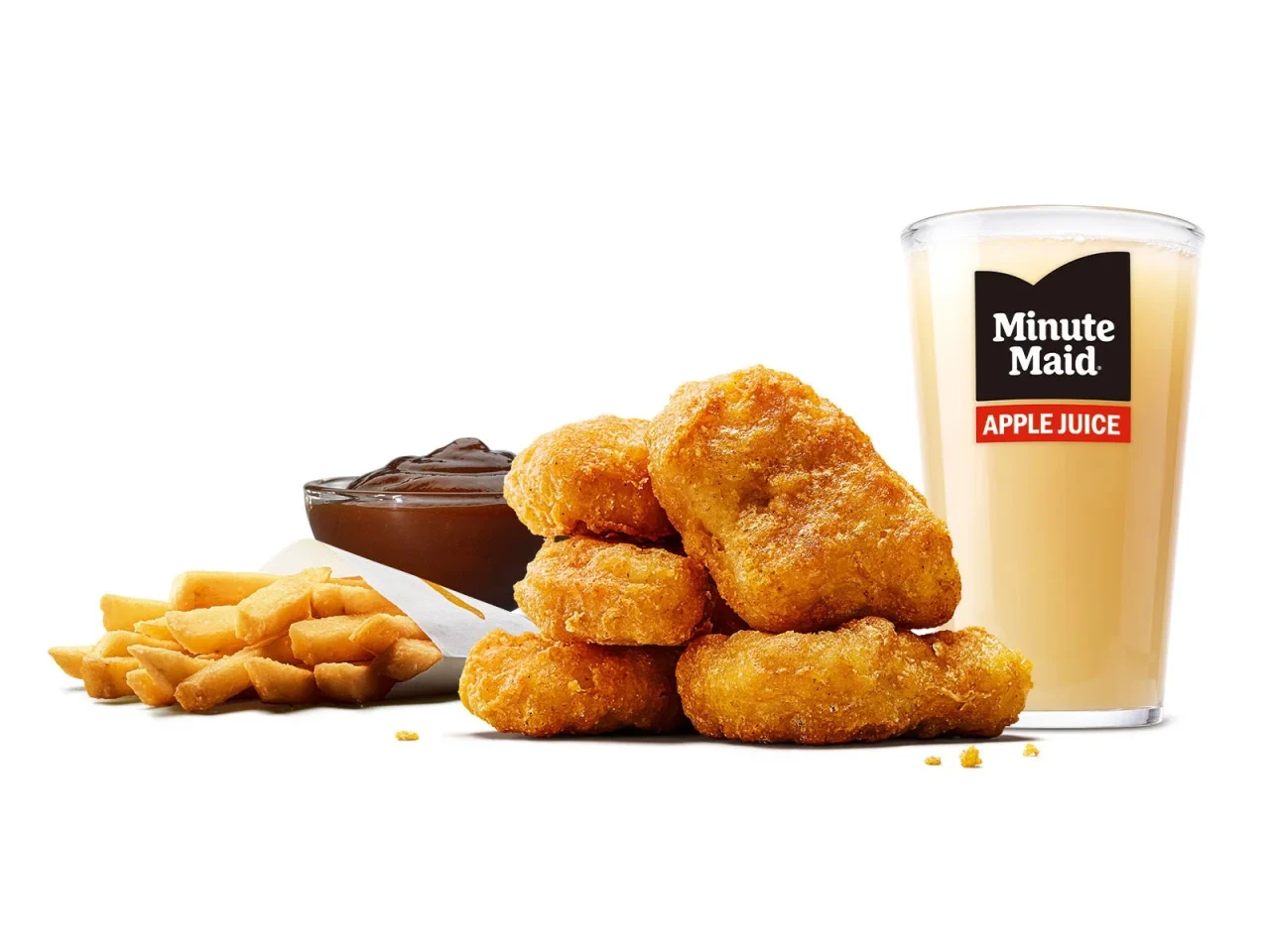 チキンナゲット キッズセットのナゲット、ソース、フライ、ドリンク