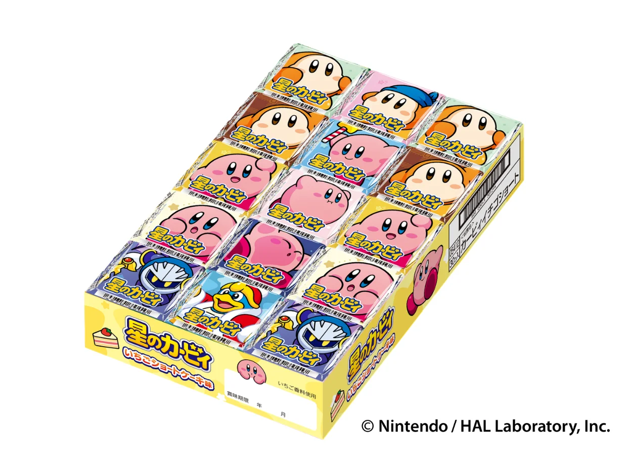 星のカービィチロルチョコ＜いちごショートケーキ＞の個包装が並んだ箱
