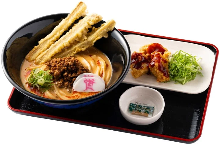 冷やし担々うどんとヤンニョム鶏天のセット