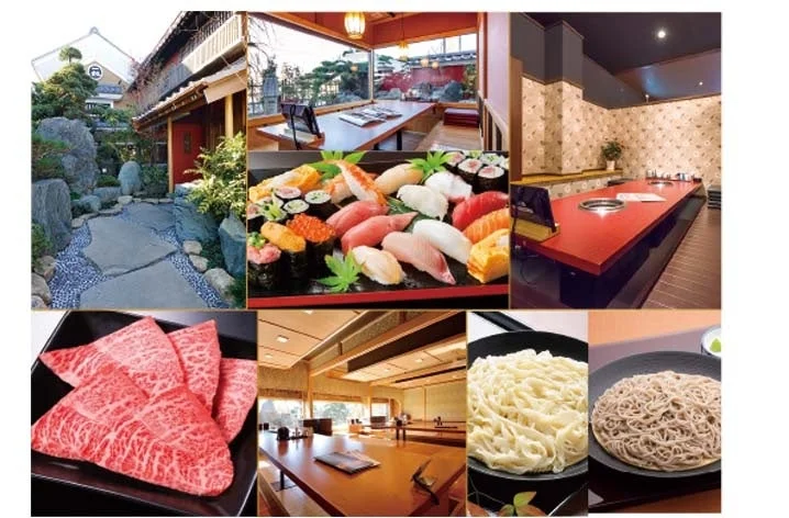 和食レストランの店内風景、個室、提供される料理の数々