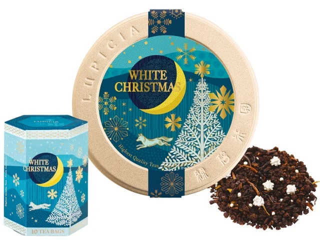 クリスマスティー「ホワイトクリスマス」のデザイン缶、BOX、茶葉