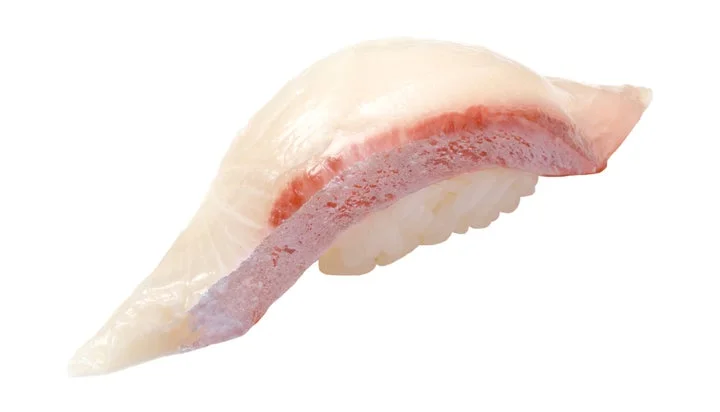 脂の乗った白身魚の大切りを握ったかんぱち寿司