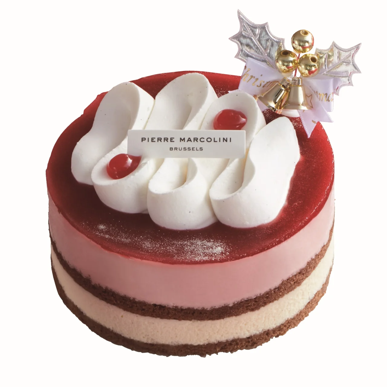 ピエール マルコリーニ監修 赤い果実とバニラのケーキ。赤いムースとホイップクリームを飾ったケーキ
