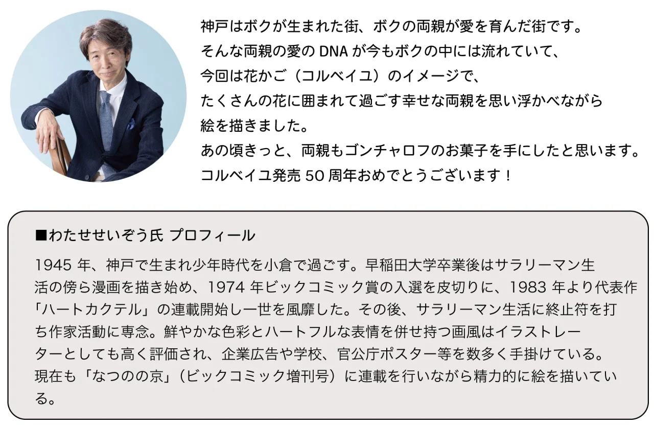 わたせせいぞう氏の50周年お祝いメッセージとプロフィール